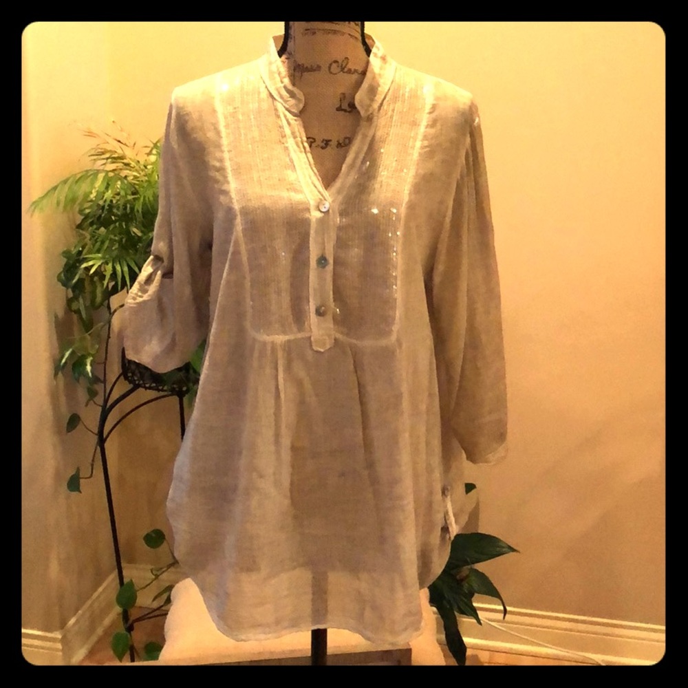TDI fashion tan sheer gauzy blouse